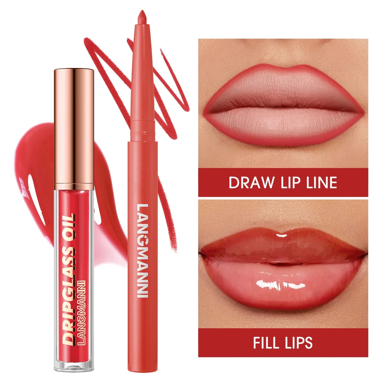 LANGMANNI Matte Lip Liner & drip Glass Oil 6pcs