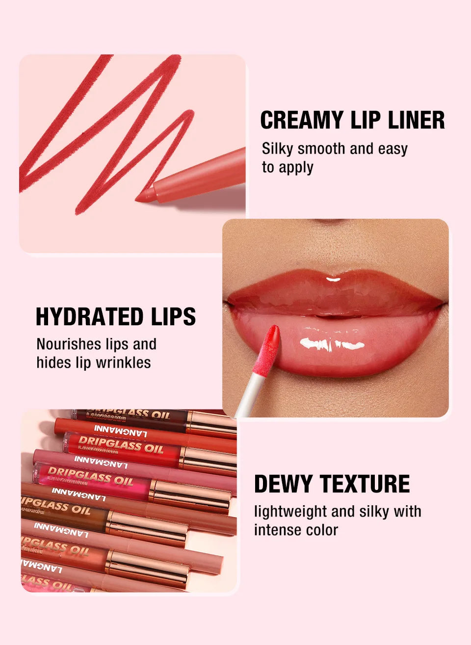 LANGMANNI Matte Lip Liner & drip Glass Oil 6pcs