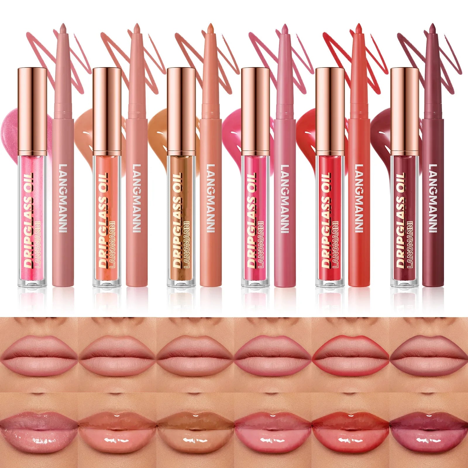LANGMANNI Matte Lip Liner & drip Glass Oil 6pcs