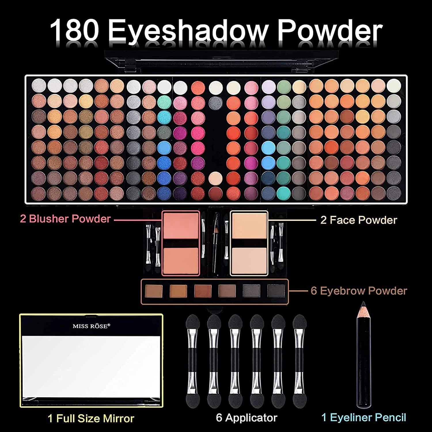 180 Colors Piano Eyeshadow Palette Matte & Shimmer Blush Set