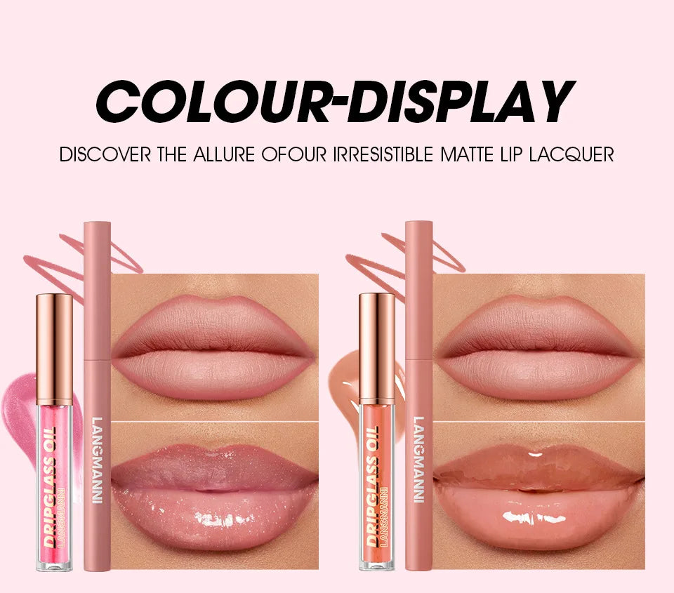 LANGMANNI Matte Lip Liner & drip Glass Oil 6pcs